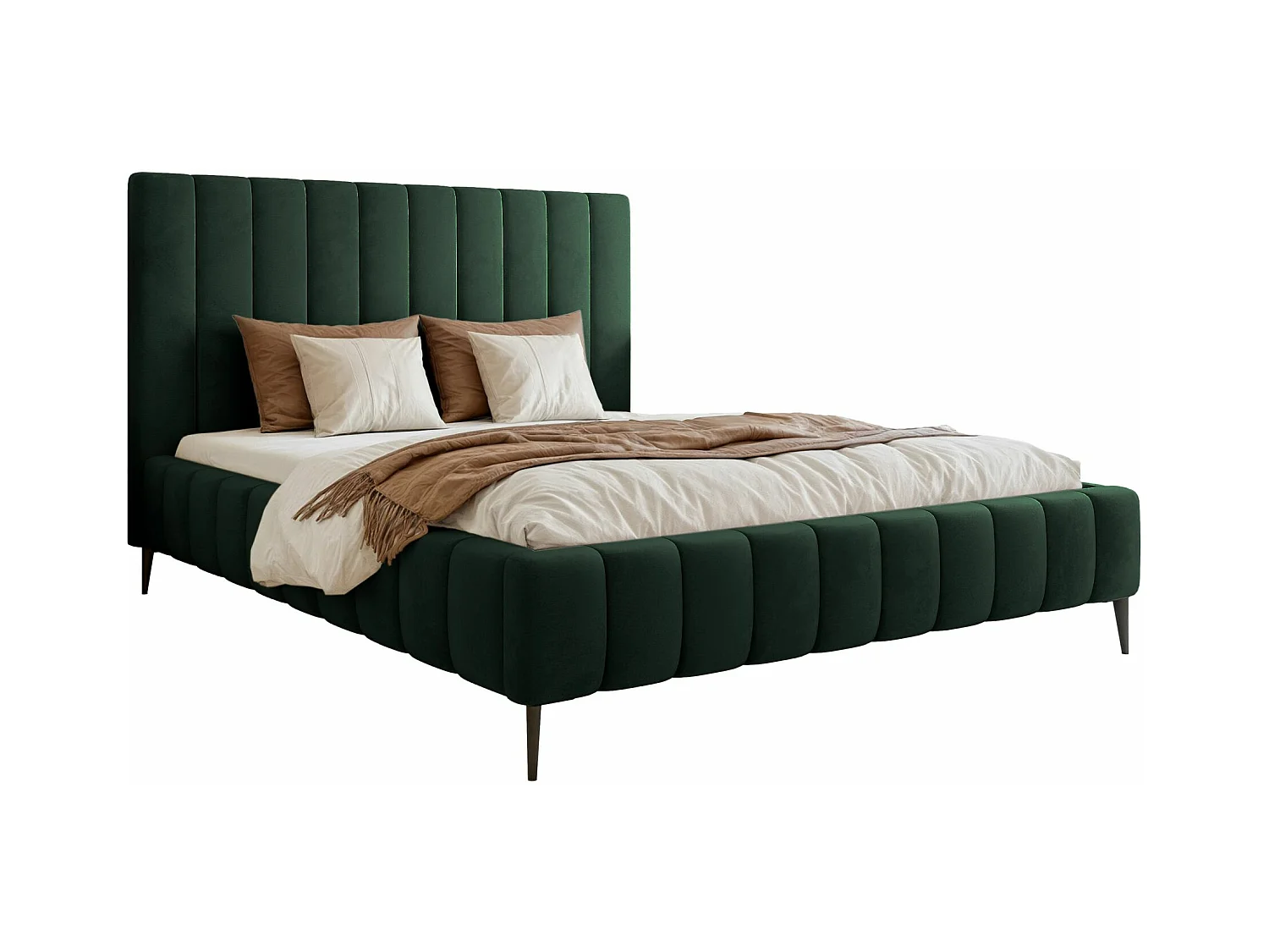Lit coffre avec pieds - 180x200 cm - en tissu velours vert foncé - FIARRO
