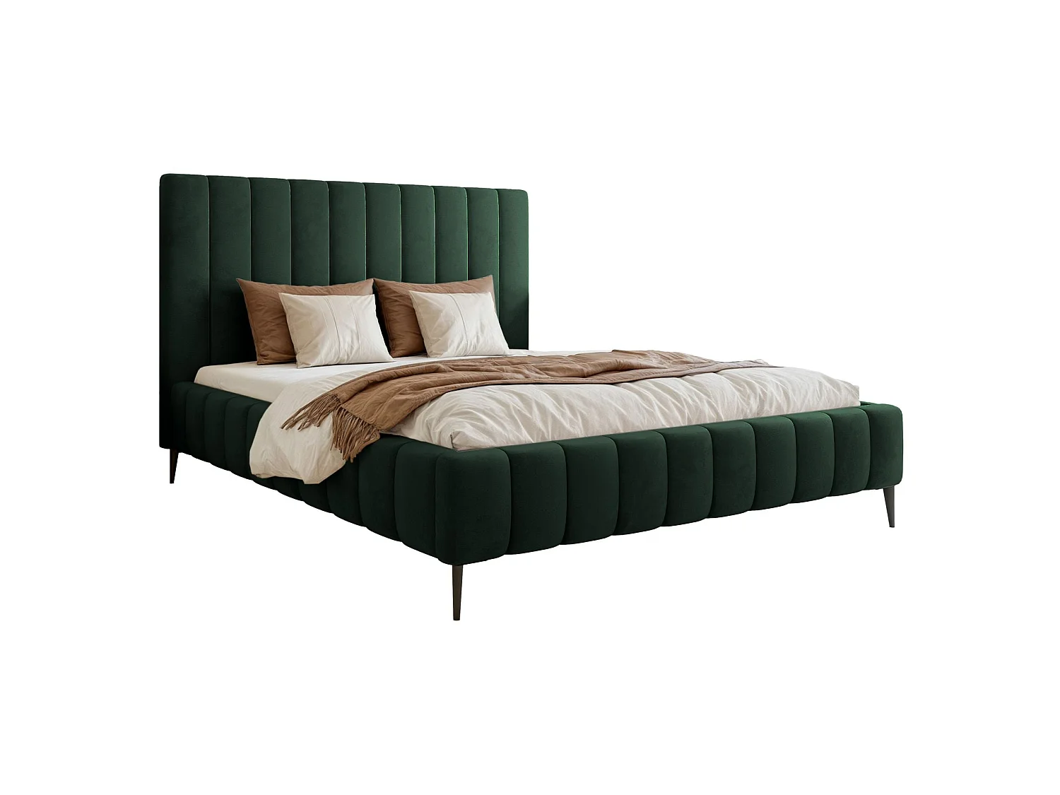 Lit coffre avec pieds - 180x200 cm - en tissu velours vert foncé - FIARRO