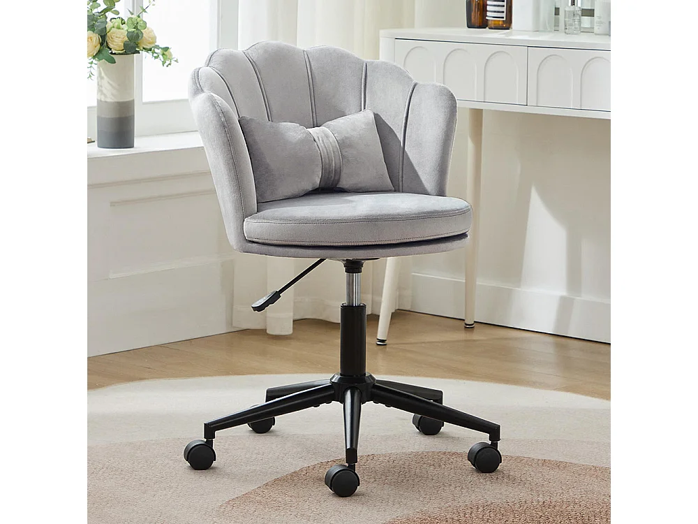 Chaise de bureau en forme de pétale coussin lombaire en forme de papillon réglable en hauteur coussin d'assise moelleux gris