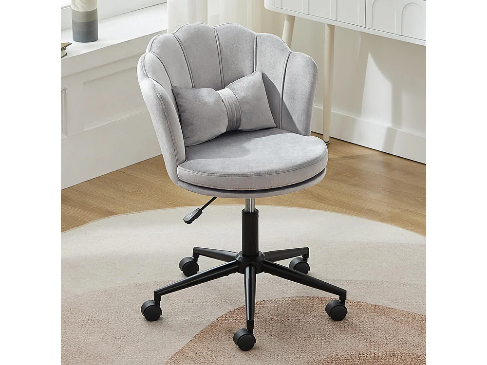 Chaise de bureau en forme de pétale coussin lombaire en forme de papillon réglable en hauteur coussin d'assise moelleux gris