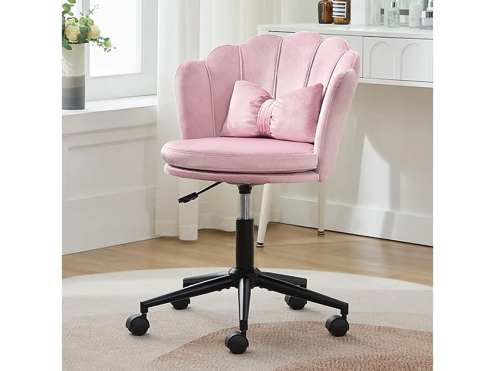 Chaise de bureau en forme de pétale coussin lombaire en forme de papillon réglable en hauteur coussin d'assise moelleux rose