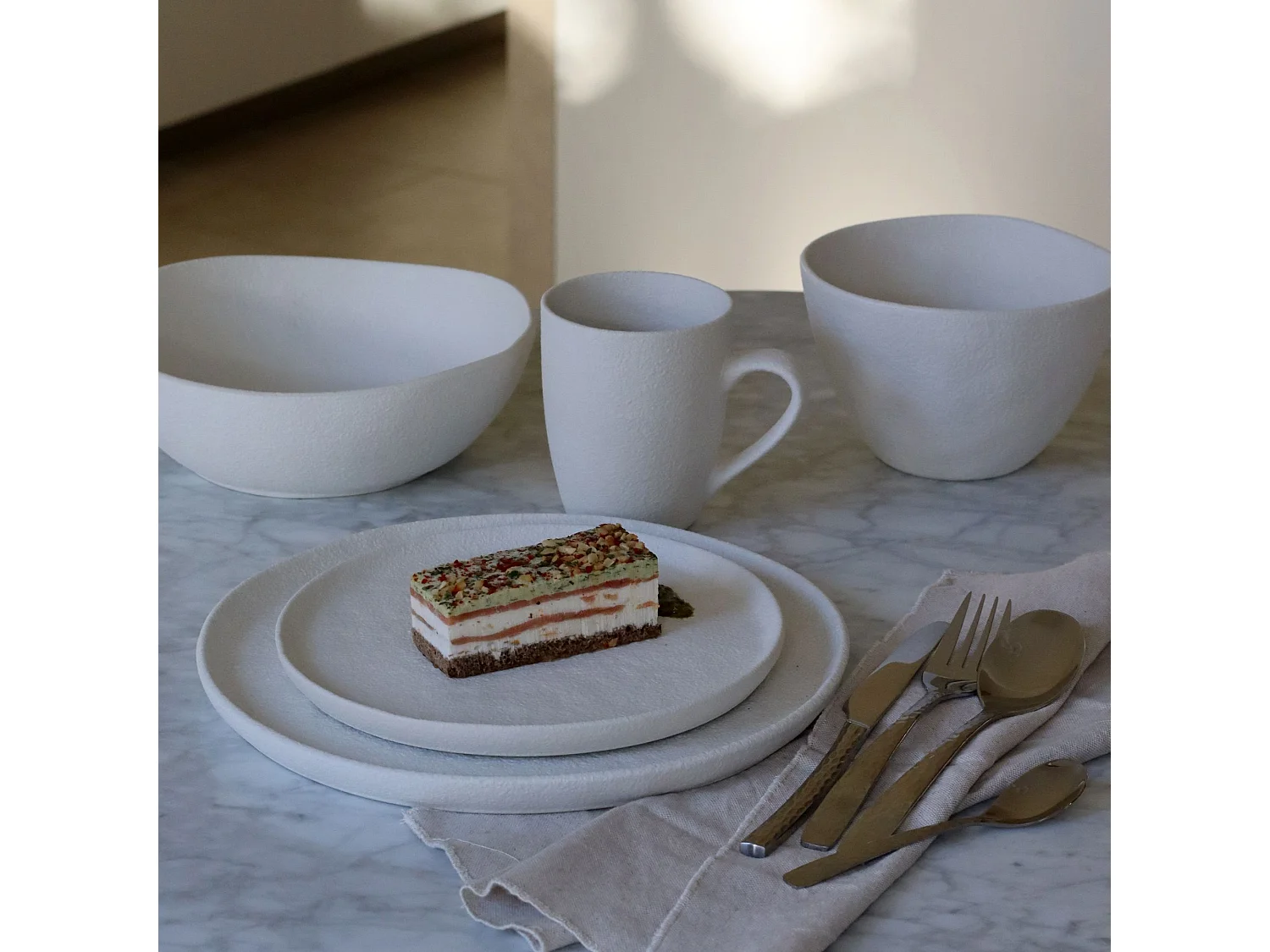 Ogo Living - Lot De 6 Assiettes à Dessert Snowstack 21cm En Grès Blanc Mat