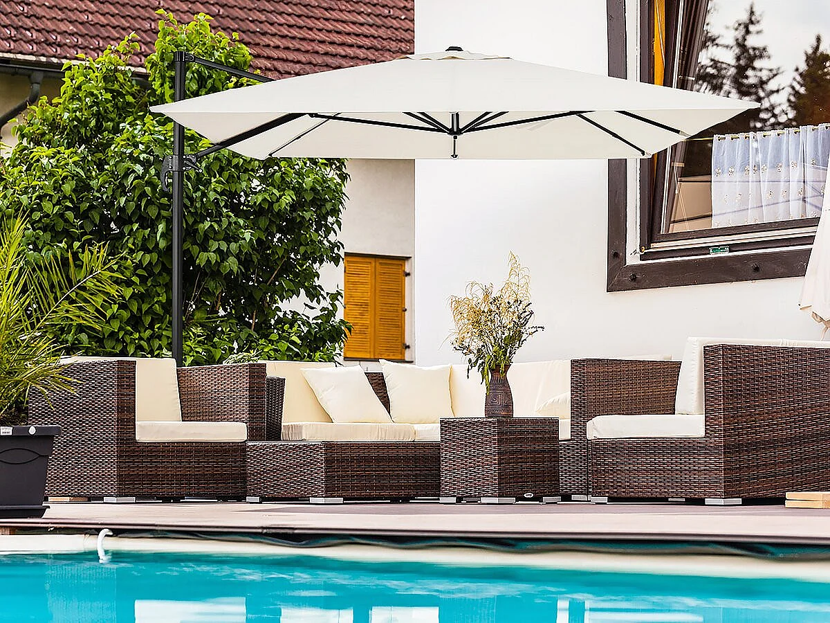 Parasol jardin déporté en aluminium "Sky 4" - 3 x 4 m - Ecru - Dalles à lester incluses