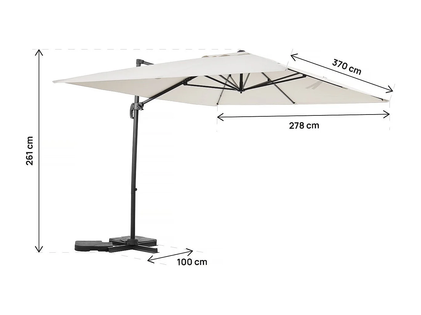 Parasol jardin déporté en aluminium "Sky 4" - 3 x 4 m - Ecru - Dalles à lester incluses
