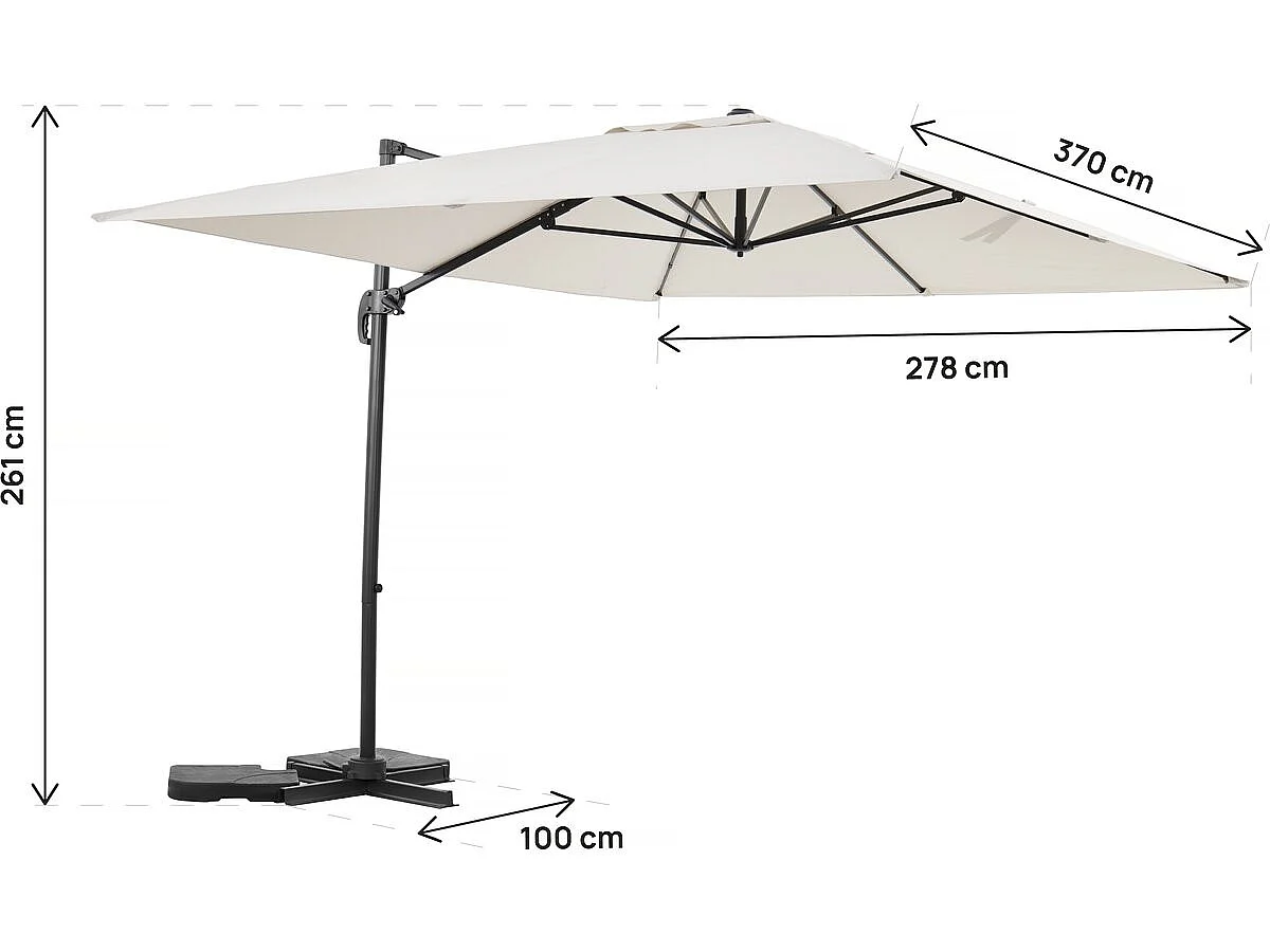Stor Utomhus Offset Aluminium Parasoll "Sky 4" - 3 x 4 m - Ecru - Viktade Baser Ingår