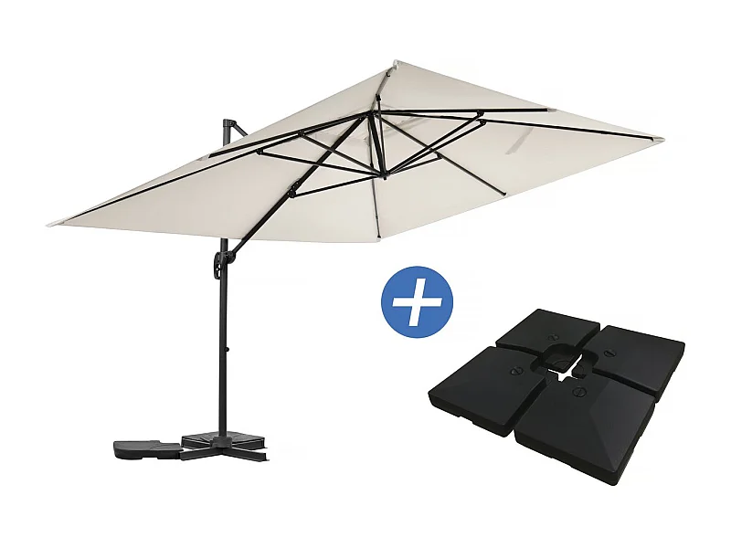 Aluminiowy parasol ogrodowy Sky 4 z wysięgnikiem - 3 x 4 m - Ecru - W zestawie płyty obciążeniowe