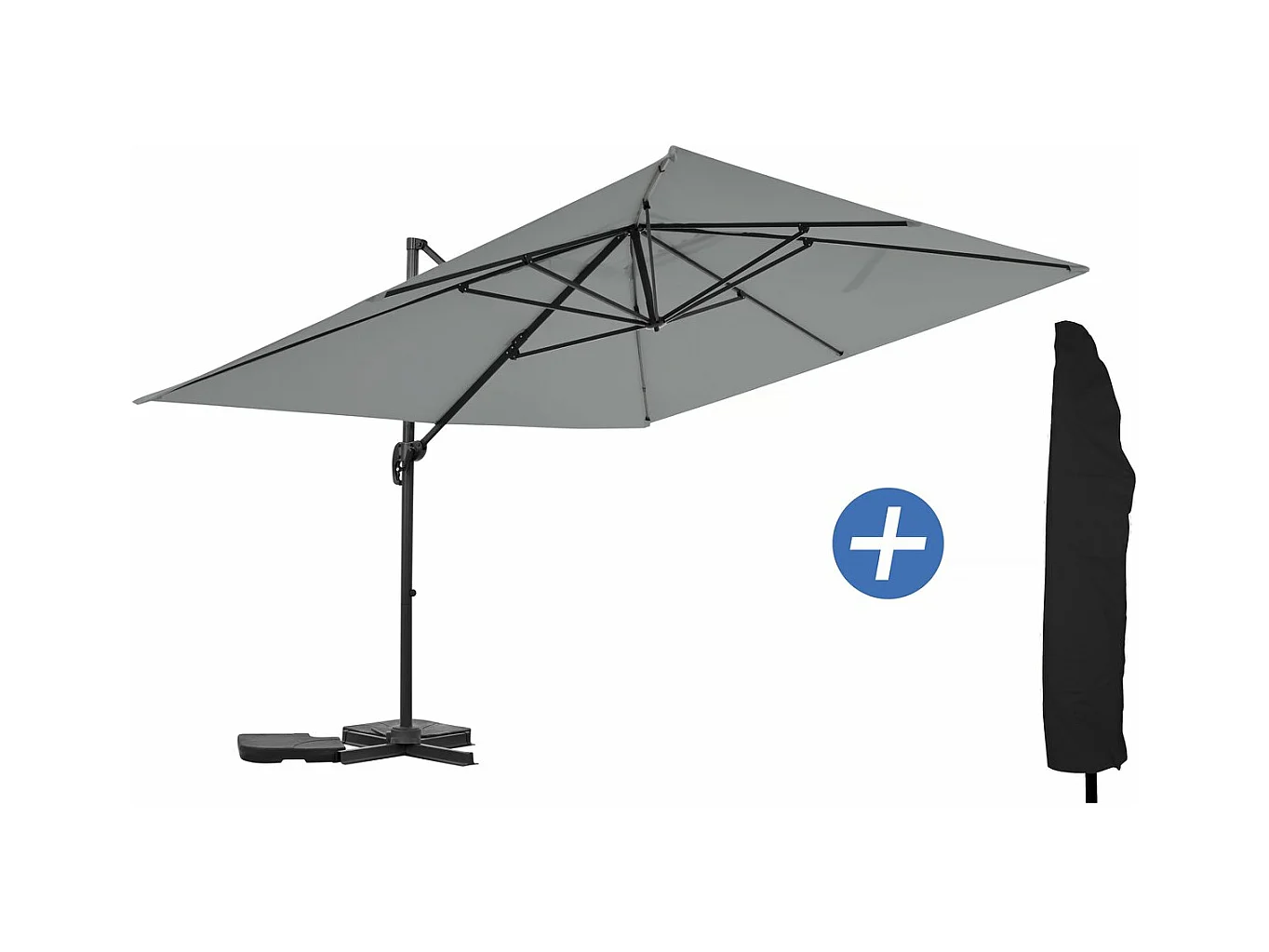 Parasol jardin déporté en aluminium "Sky 4" - 3 x 4 m - Gris - Avec Housse