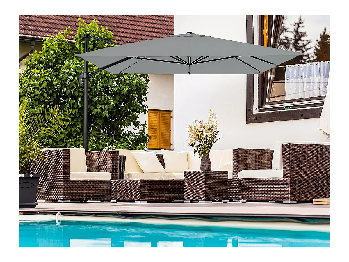 Parasol jardin déporté en aluminium "Sky 4" - 3 x 4 m - Gris - Avec Housse
