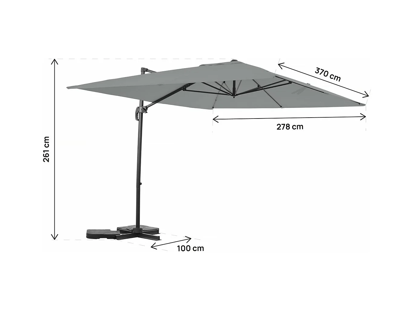 Parasol jardin déporté en aluminium "Sky 4" - 3 x 4 m - Gris - Avec Housse