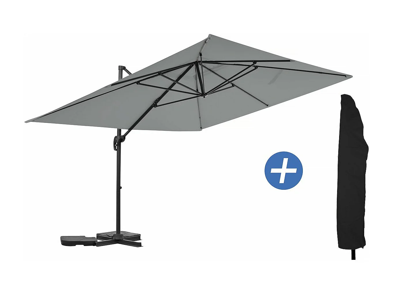 Parasol ogrodowy aluminiowy Sky 4 Cantilever - 3 x 4 m - szary - z pokrowcem