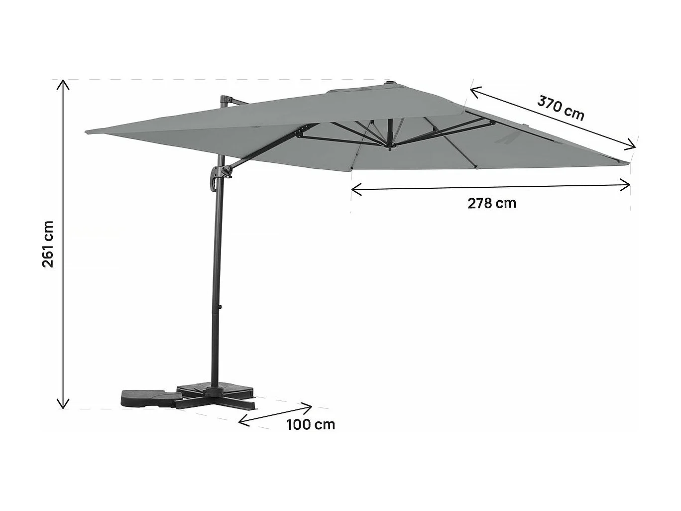 Parasol ogrodowy aluminiowy Sky 4 Cantilever - 3 x 4 m - szary - z pokrowcem