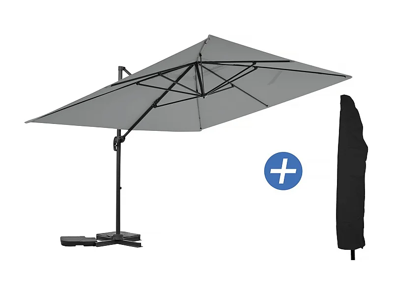 Parasol jardin déporté en aluminium "Sky 4" - 3 x 4 m - Gris - Avec Housse