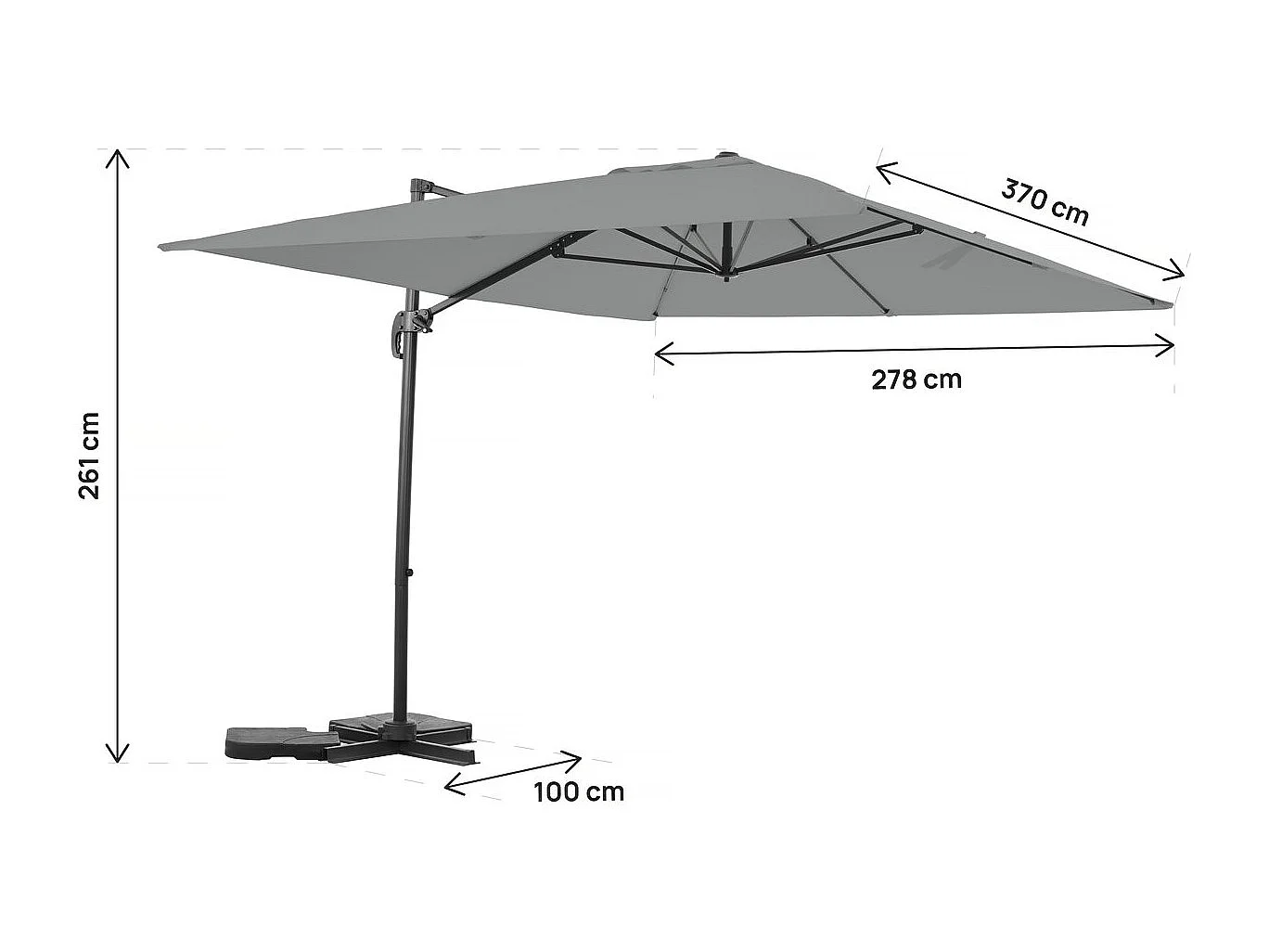 Parasol jardin déporté en aluminium "Sky 4" - 3 x 4 m - Gris - Dalles à lester incluses