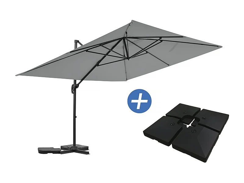 Parasol jardin déporté en aluminium "Sky 4" - 3 x 4 m - Gris - Dalles à lester incluses