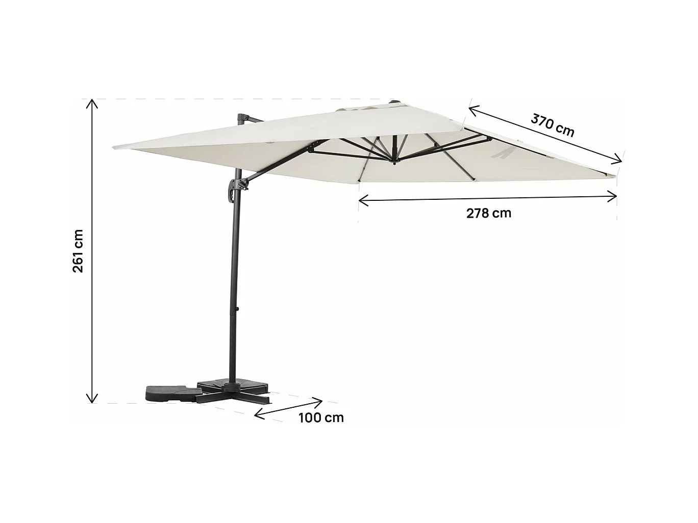 Ombrellone da giardino a sbalzo in alluminio "Sky 4" - 3 x 4 m - Ecru - Con telo