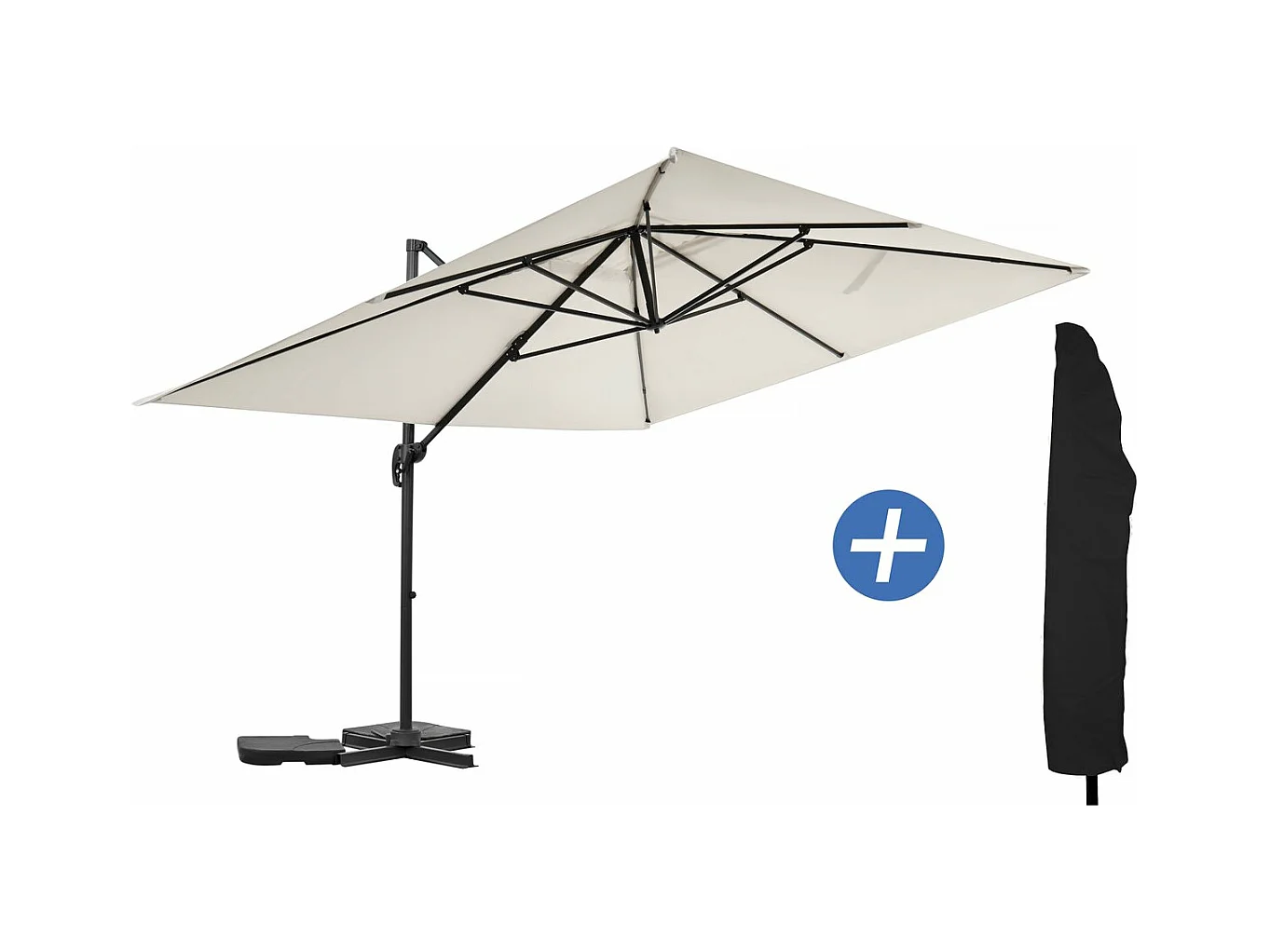 Parasol ogrodowy z przesuniętym stelażem aluminiowym "Sky 4" - 3 x 4 m - Ecru z pokrowcem