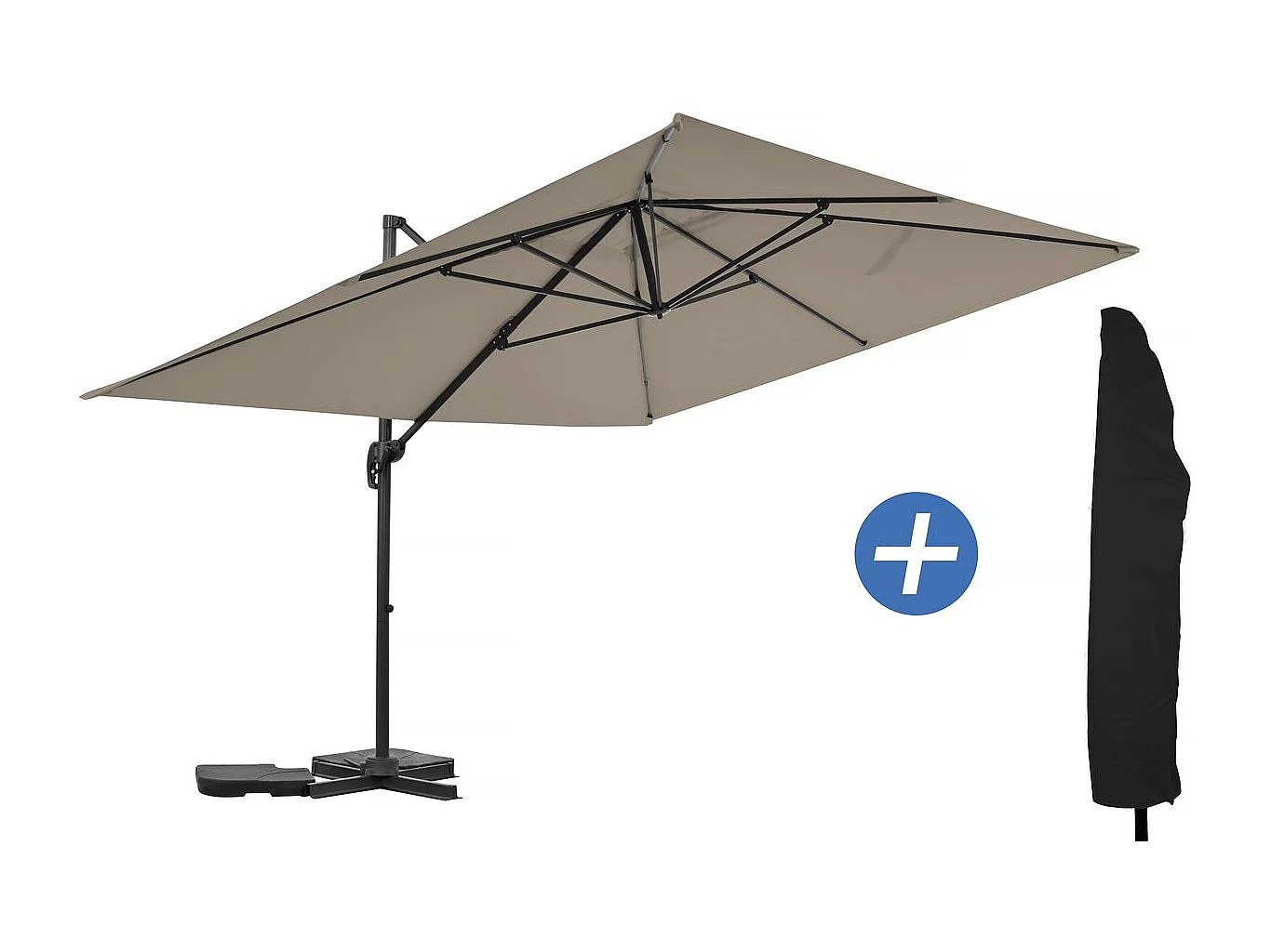 Parasol jardin déporté en aluminium "Sky 4" - 3 x 4 m - Taupe - Avec Housse de protection