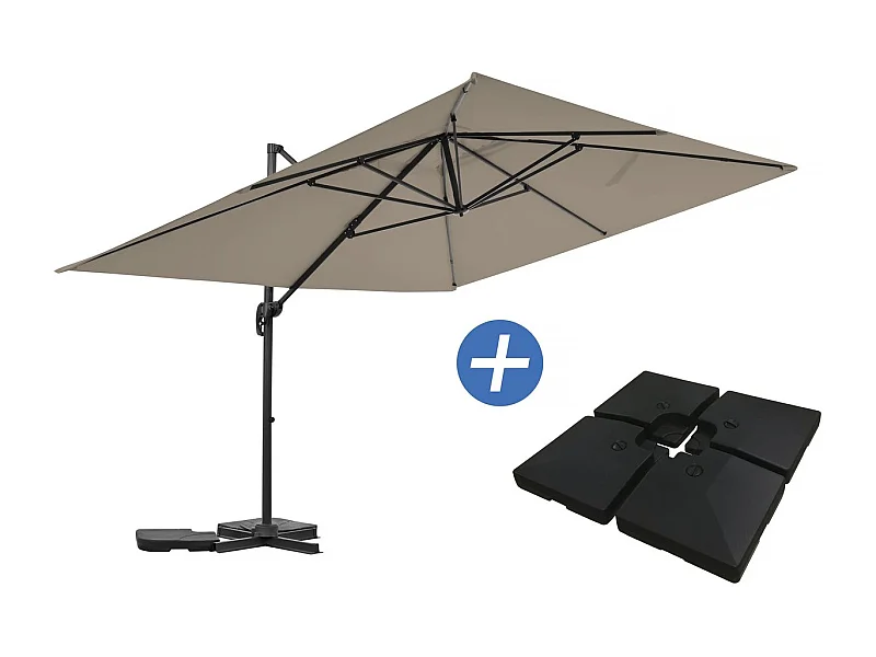 Aluminiowy parasol ogrodowy Sky 4 z wysięgnikiem - 3 x 4 m - Taupe - W zestawie obciążone płyty