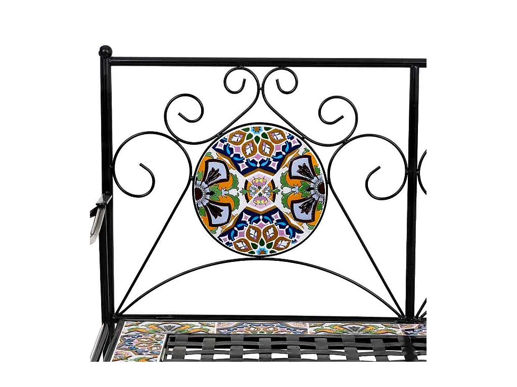 Banc en mosaïque noire et fer forgé 110x50x88h cm