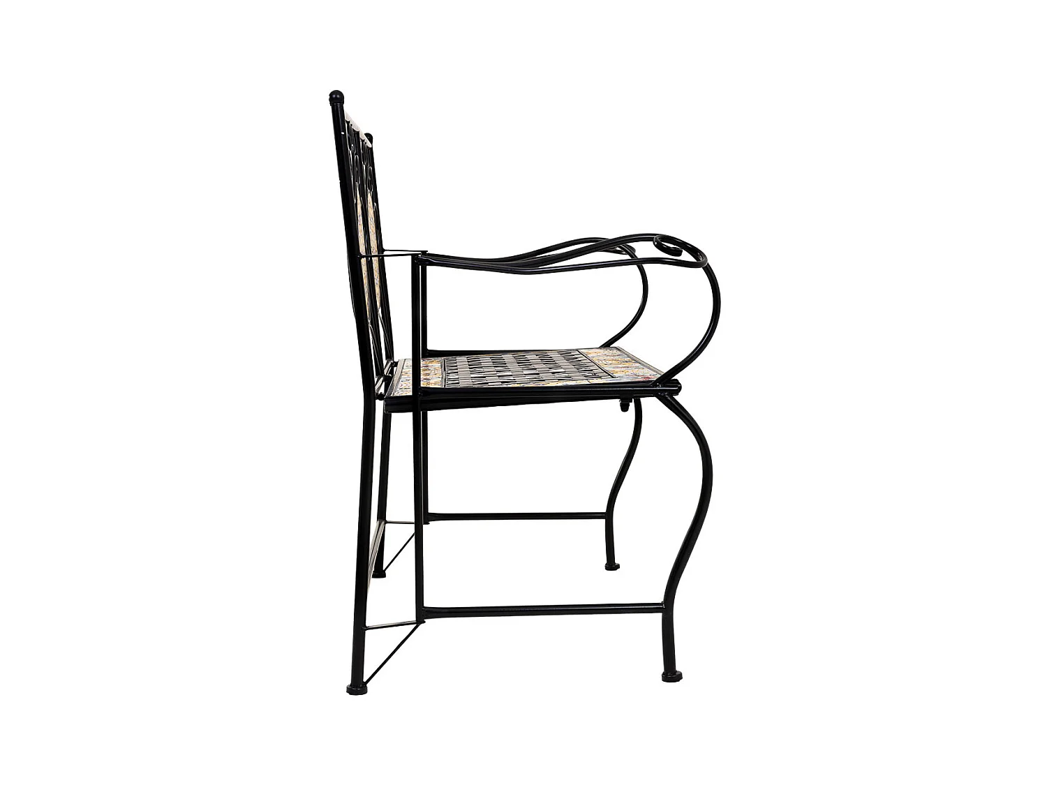 Banc en mosaïque noire et fer forgé 110x50x88h cm