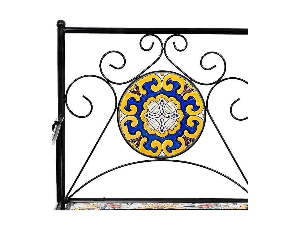 Banc en mosaïque noire et fer forgé 110x50x88h cm