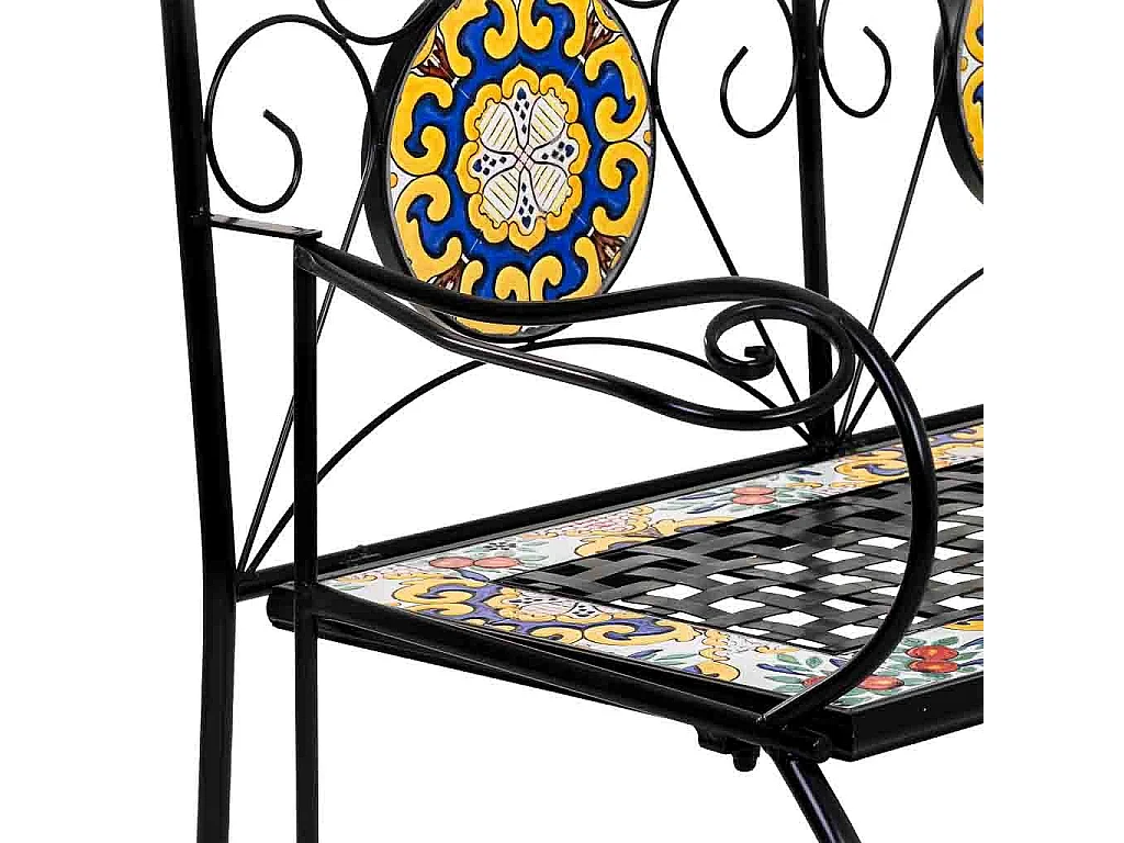 Banco em mosaico preto e ferro forjado 110x50x88h cm