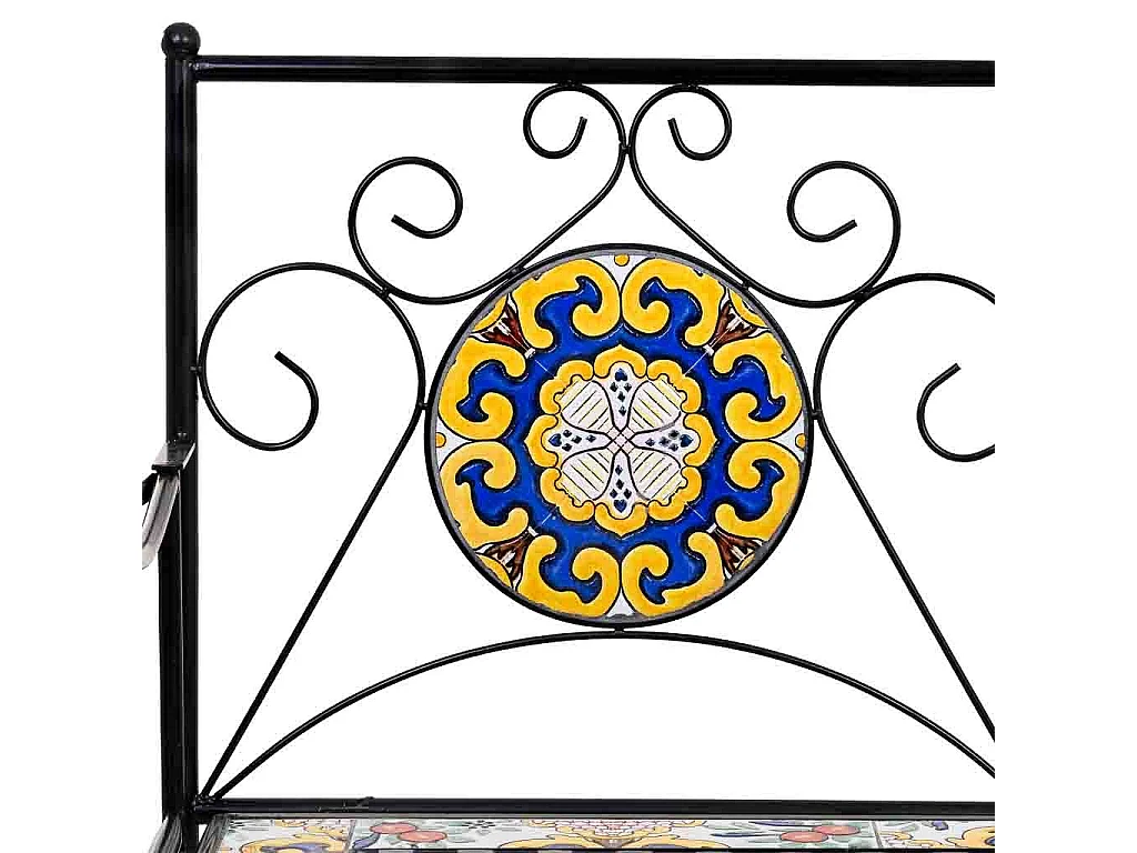 Banco em mosaico preto e ferro forjado 110x50x88h cm