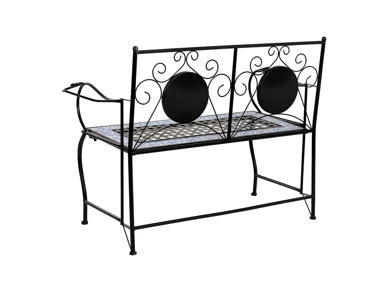 Banc en mosaïque noire et fer forgé 110x50x88h cm