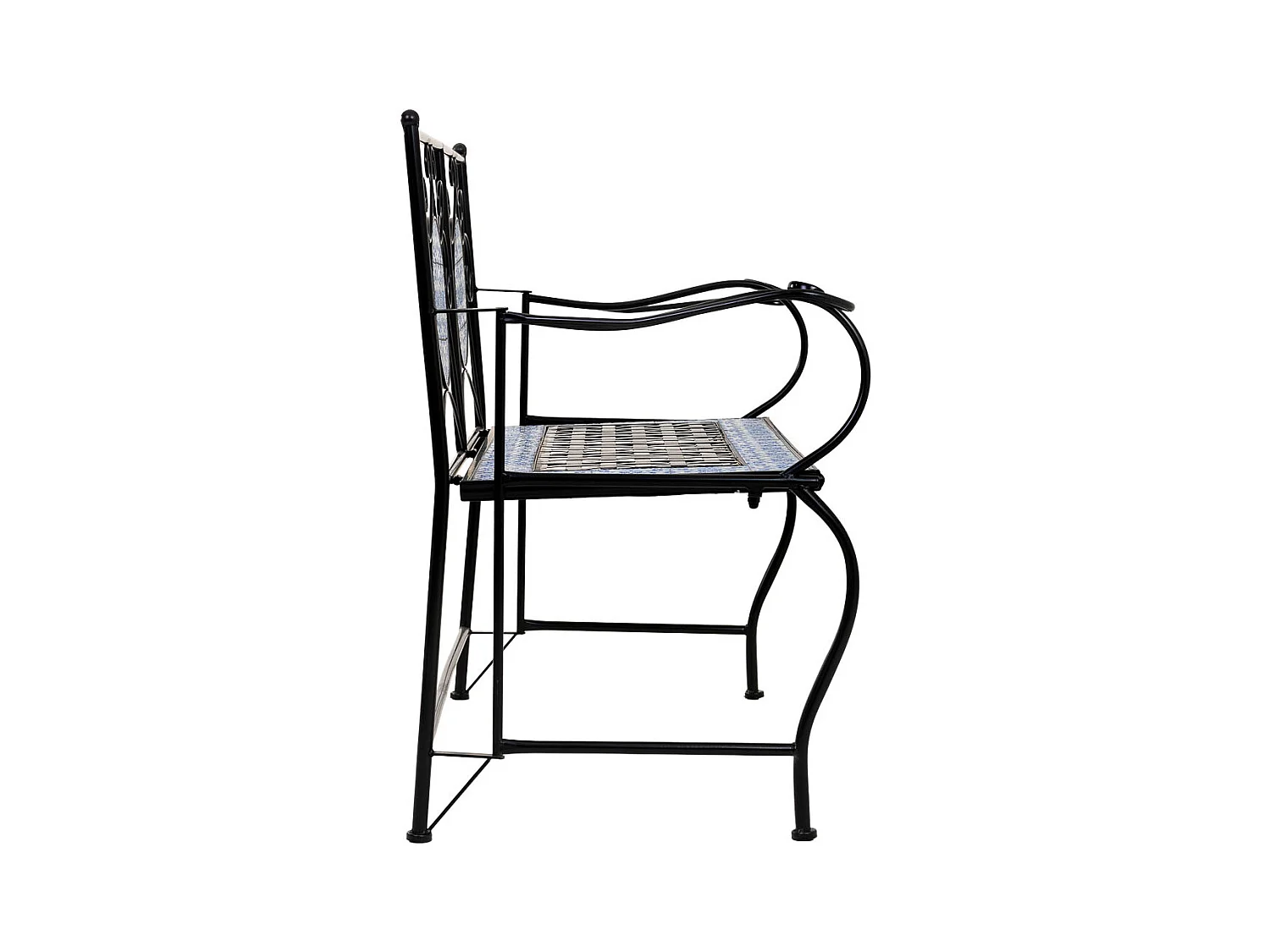 Banc en mosaïque noire et fer forgé 110x50x88h cm