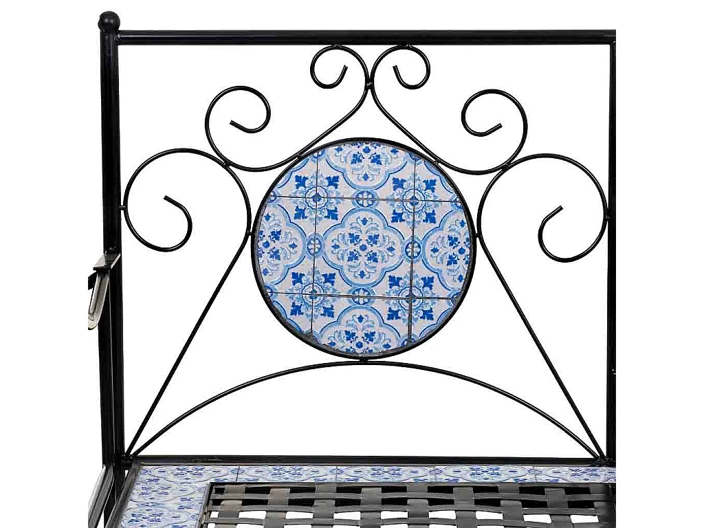 Banc en mosaïque noire et fer forgé 110x50x88h cm