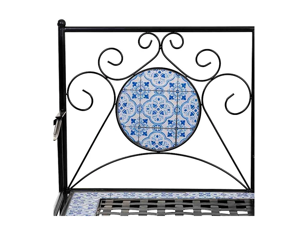 Banc en mosaïque noire et fer forgé 110x50x88h cm
