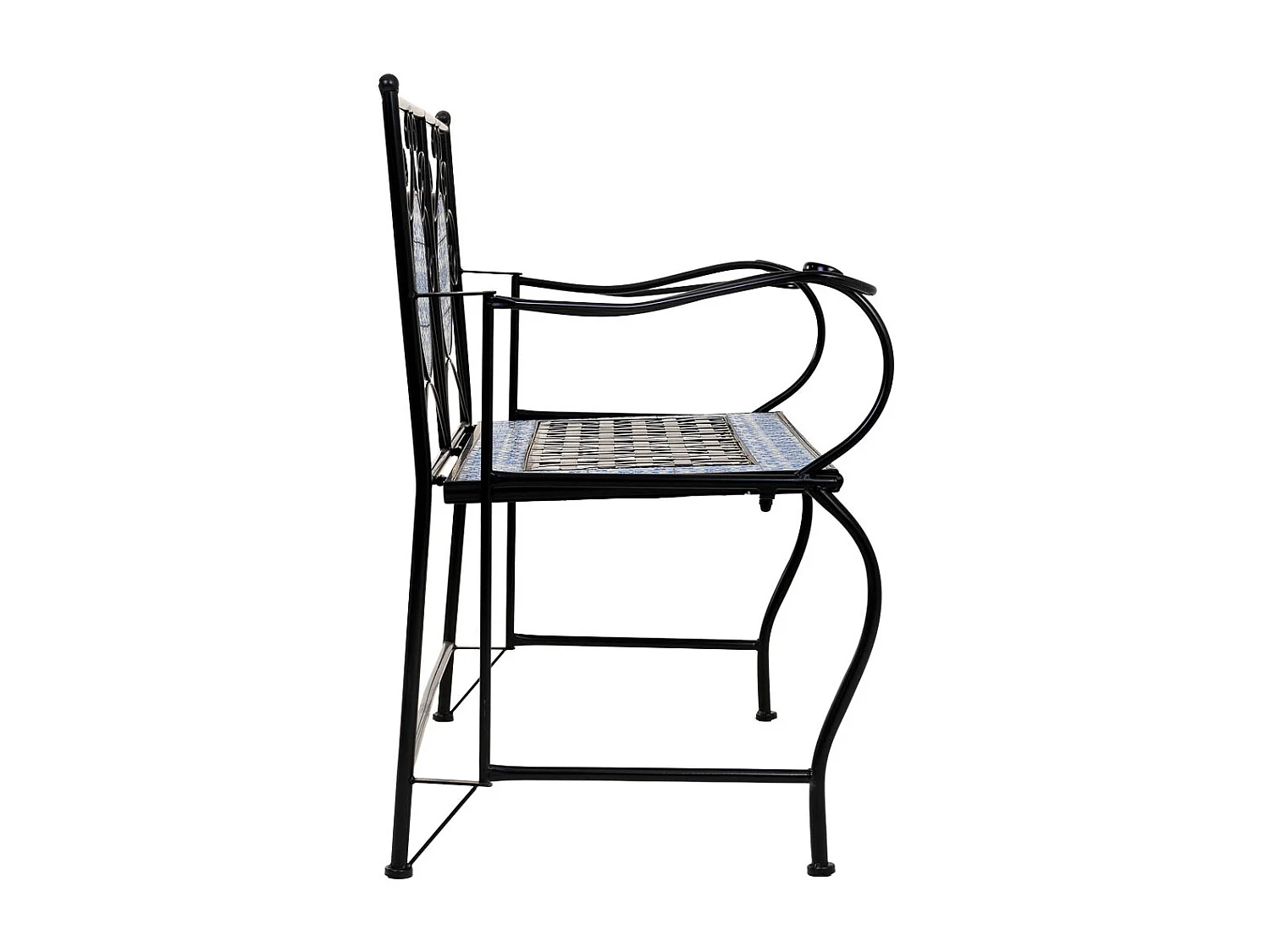 Banco em mosaico preto e ferro forjado 110x50x88h cm