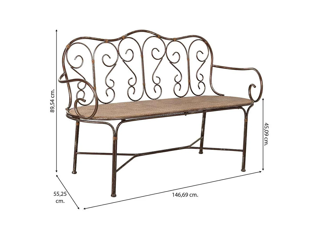 Banco de metal 146.69x55.25x45.09/89.54h cm