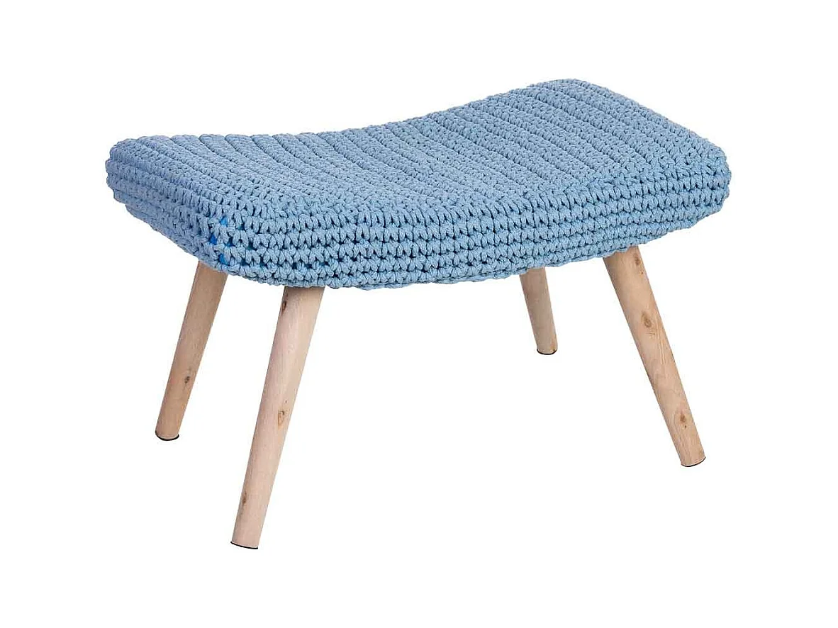 Banco em madeira e algodão entrançado azul 67x30x43h cm