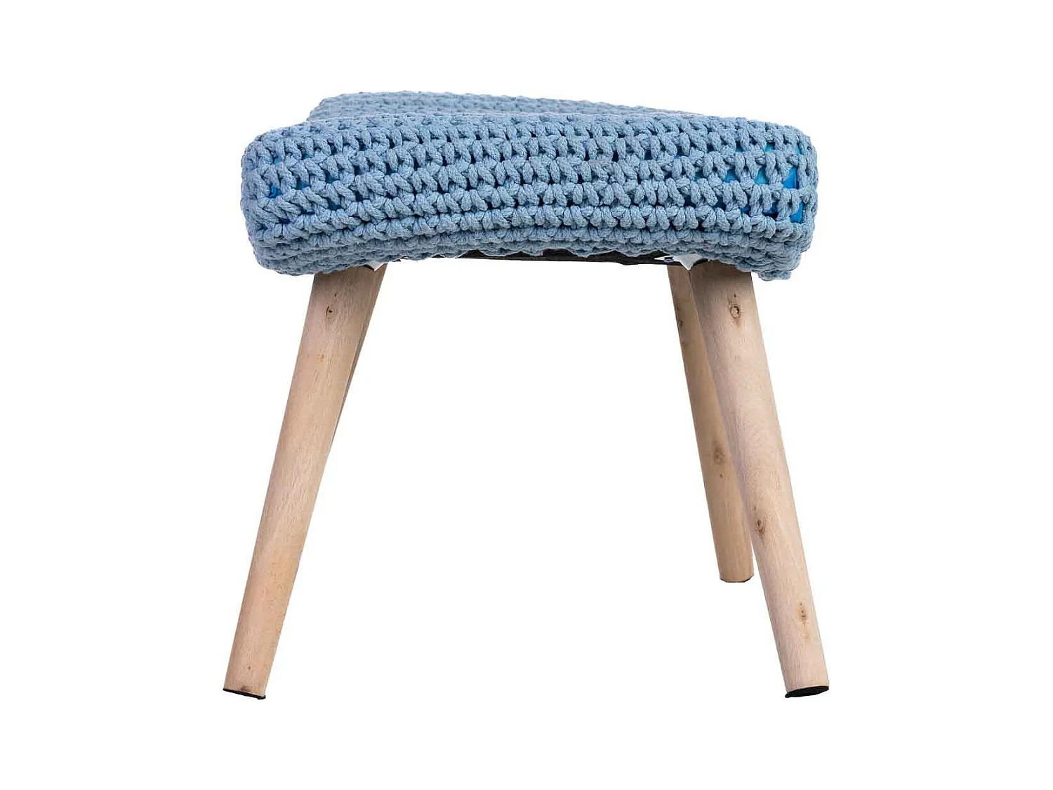 Banco em madeira e algodão entrançado azul 67x30x43h cm