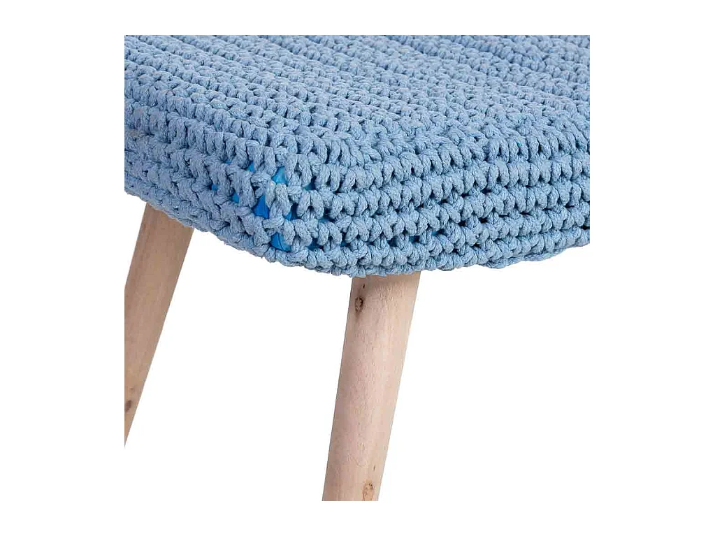 Banco em madeira e algodão entrançado azul 67x30x43h cm
