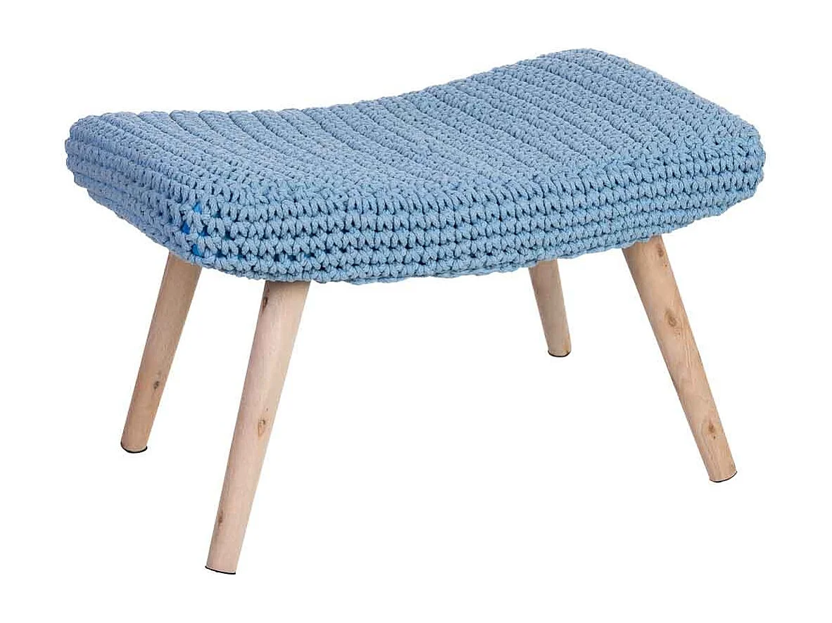 Banco em madeira e algodão entrançado azul 67x30x43h cm