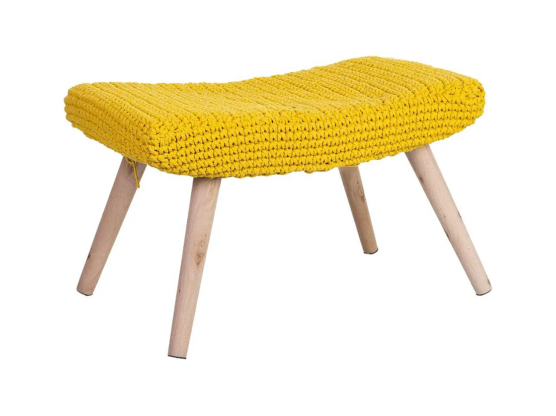 Banco em madeira e algodão entrançado amarelo 67x30x43h cm