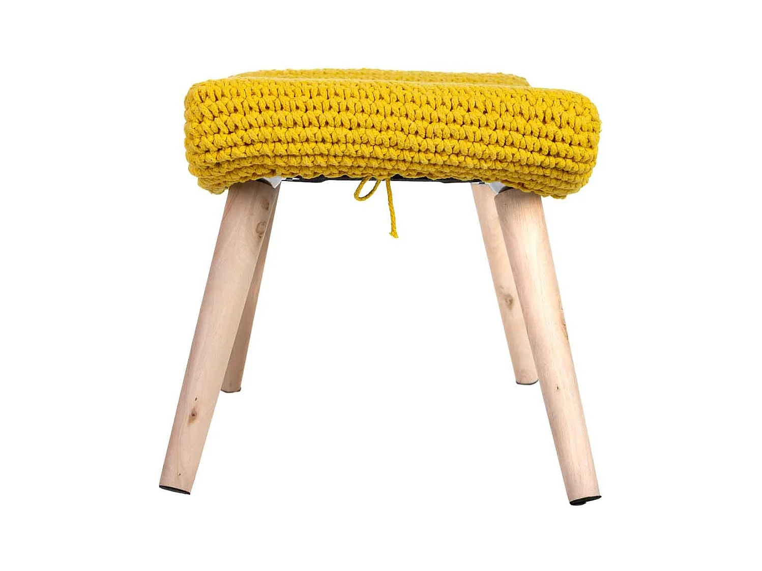 Banco em madeira e algodão entrançado amarelo 67x30x43h cm
