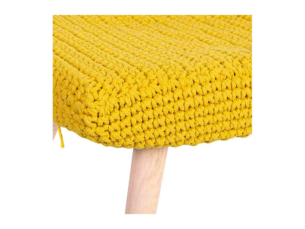 Banco em madeira e algodão entrançado amarelo 67x30x43h cm