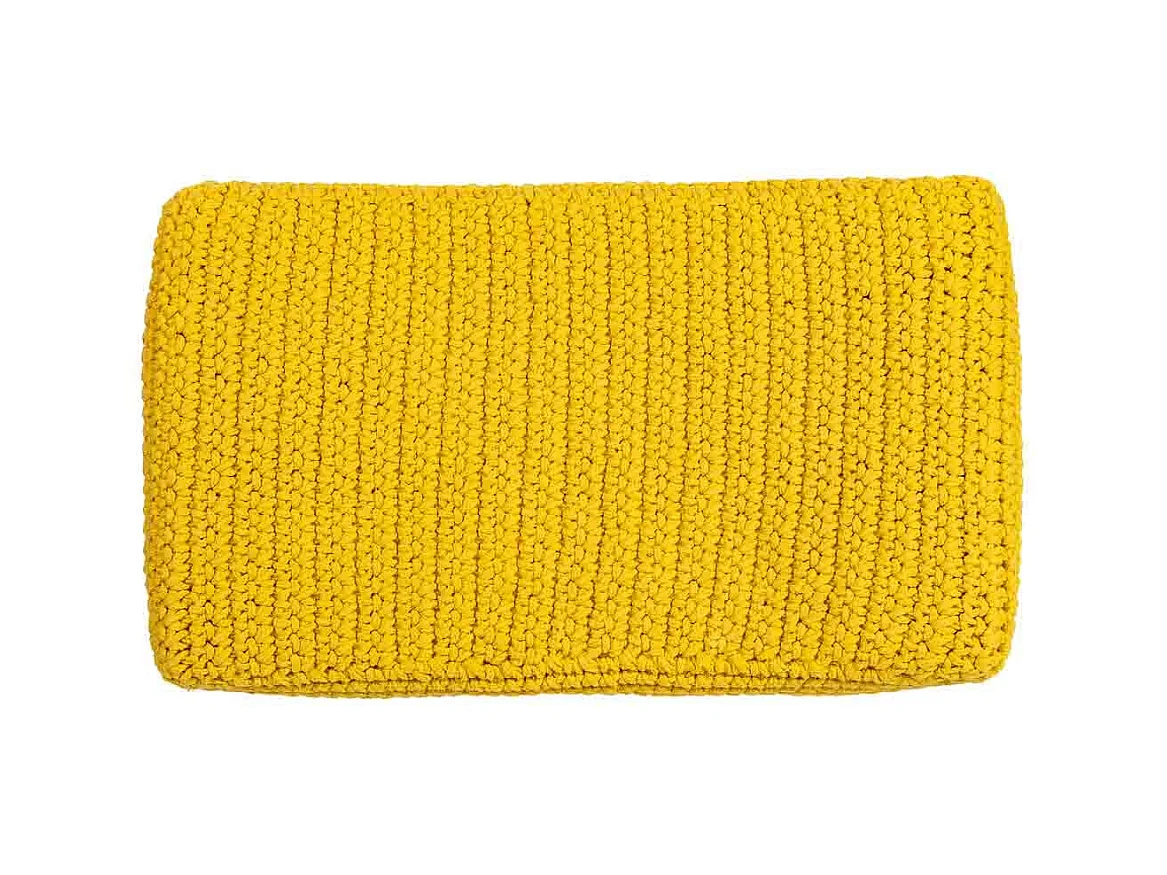 Banco em madeira e algodão entrançado amarelo 67x30x43h cm