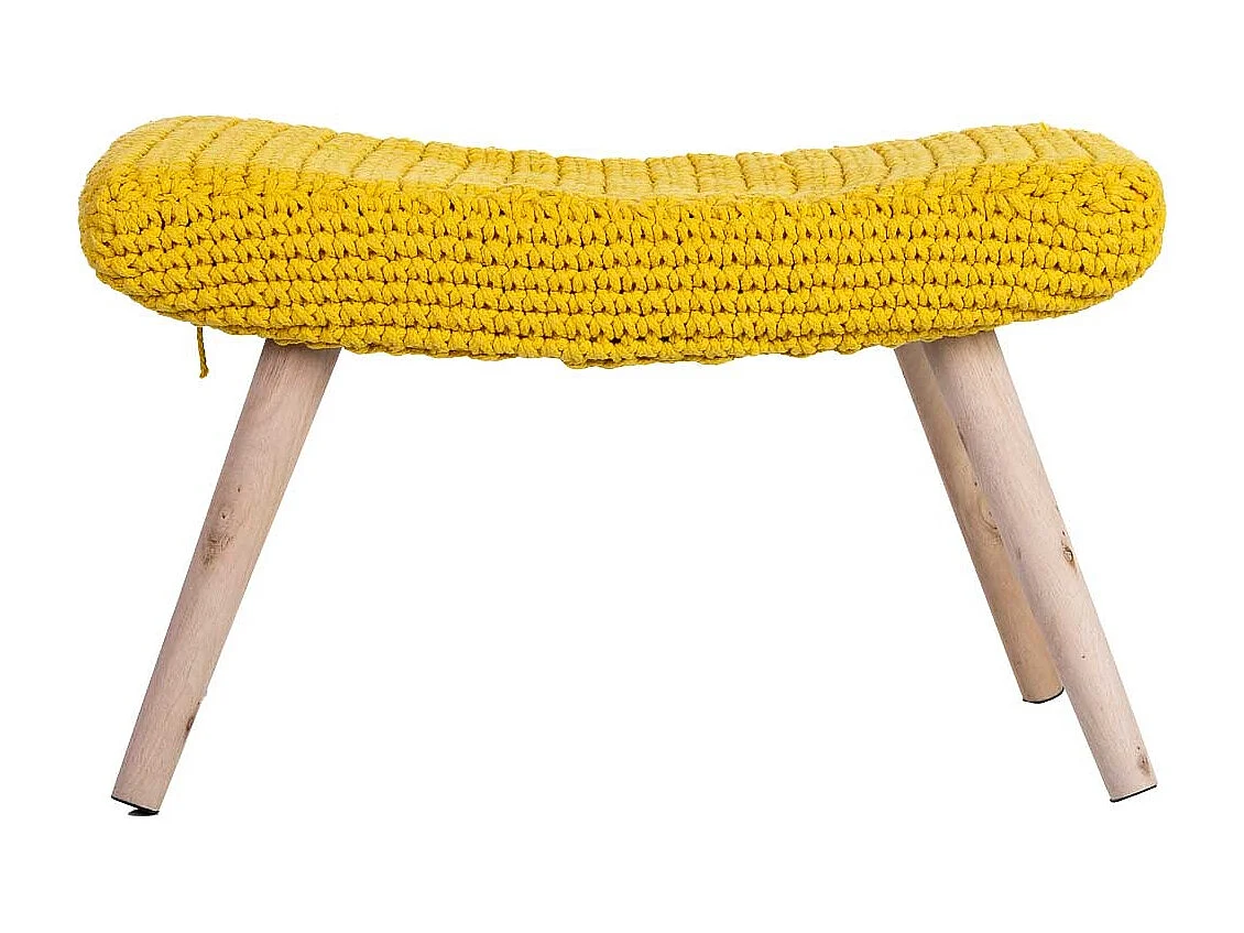 Banco em madeira e algodão entrançado amarelo 67x30x43h cm