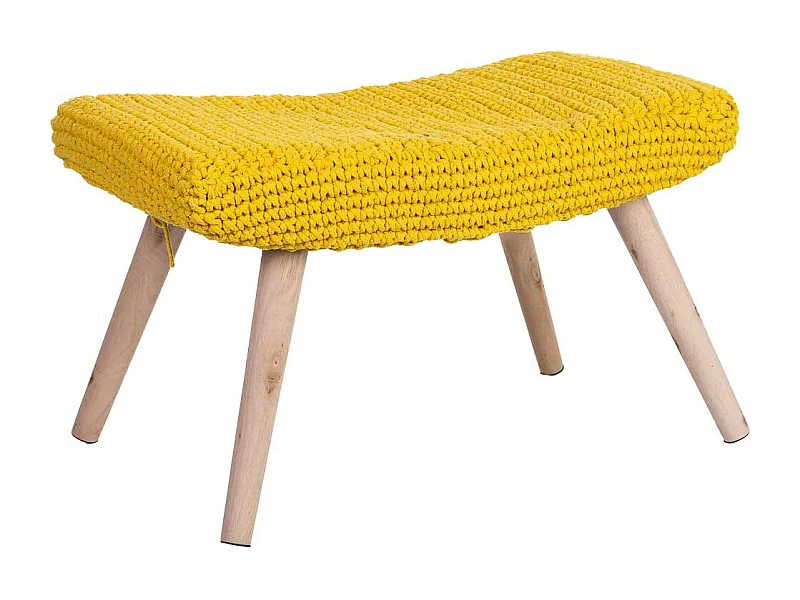 Banco em madeira e algodão entrançado amarelo 67x30x43h cm