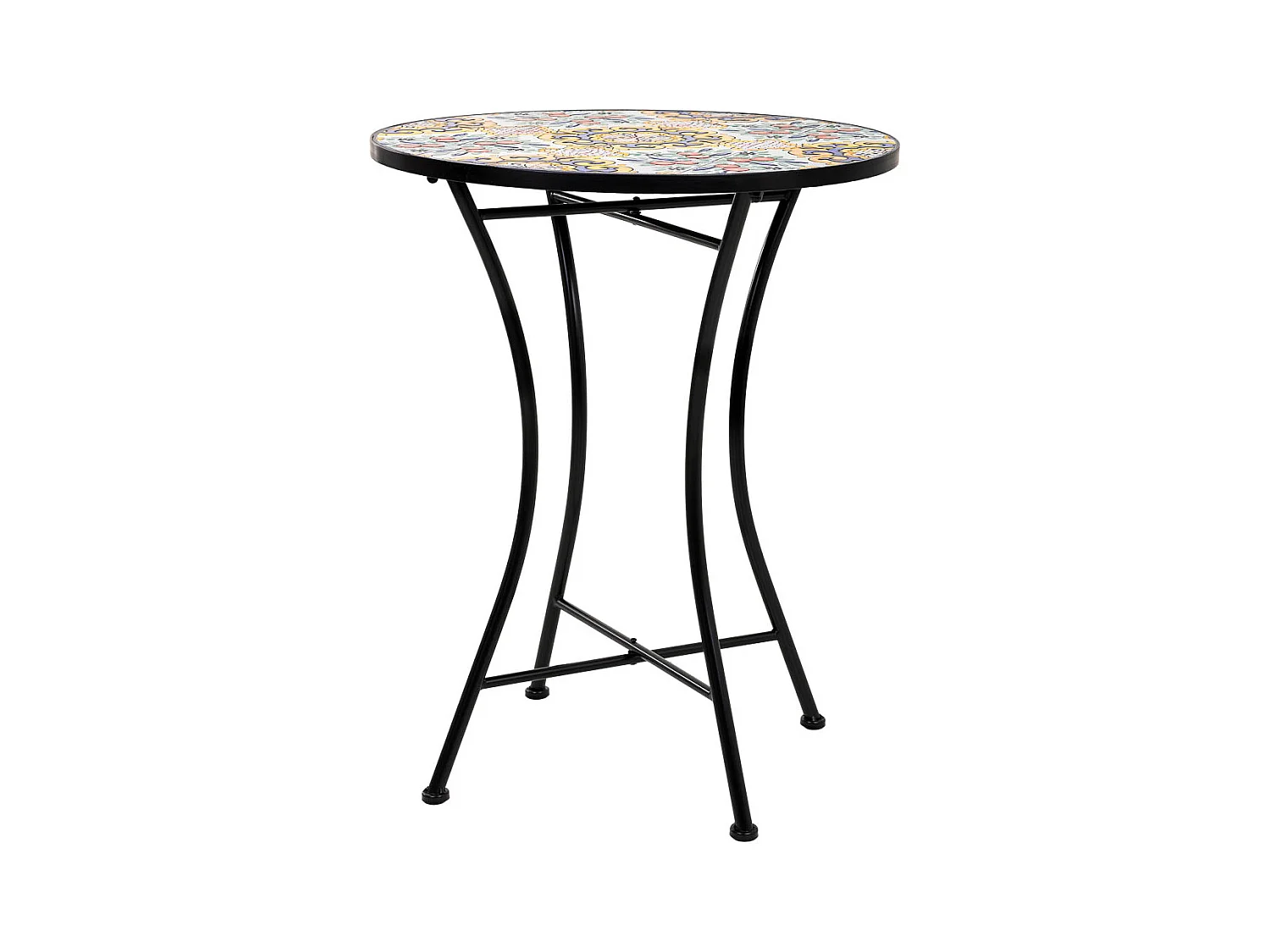 Conjunto de mesa e duas cadeiras em mosaico preto e ferro forjado mesa