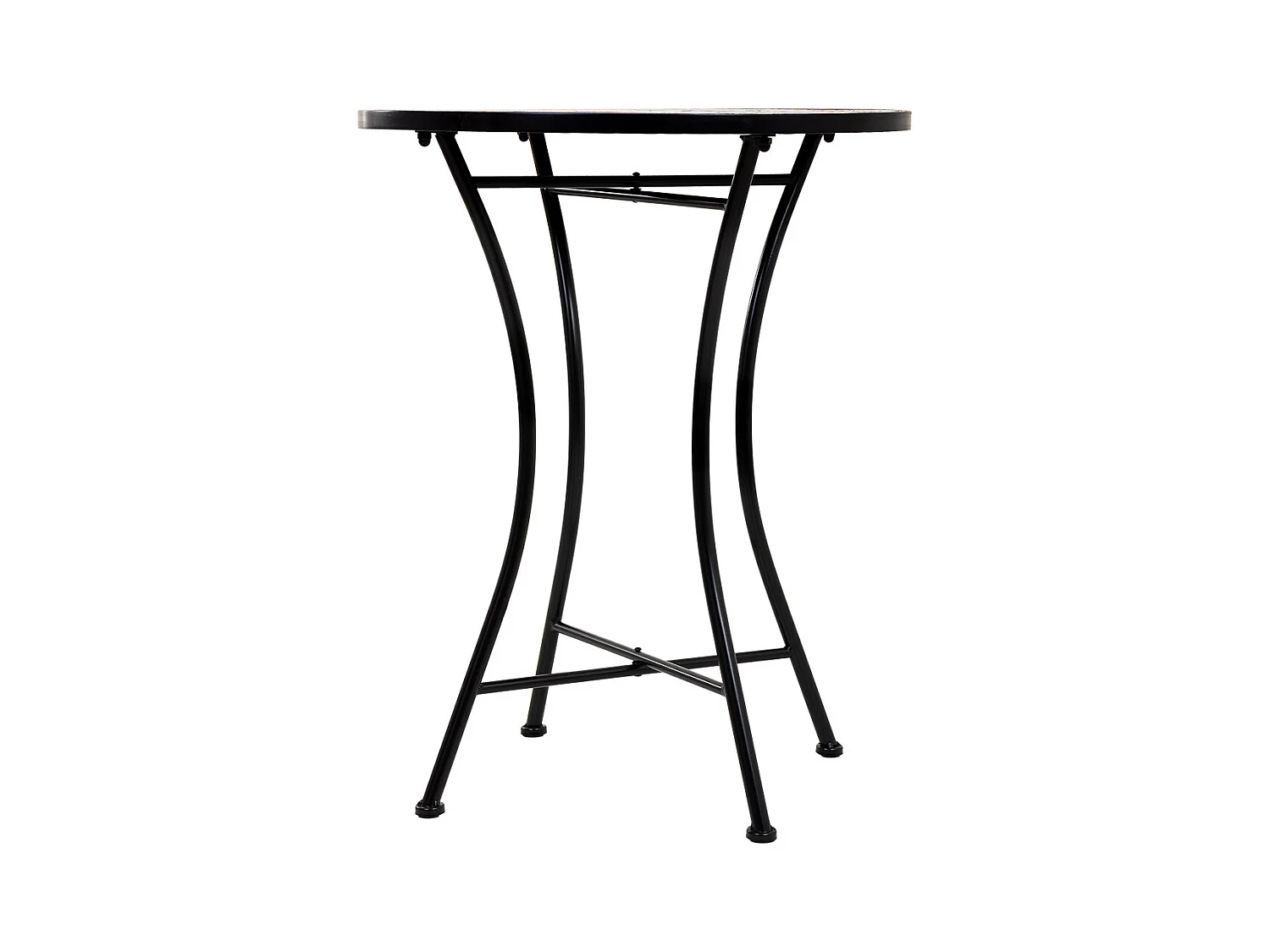 Conjunto de mesa e duas cadeiras em mosaico preto e ferro forjado mesa