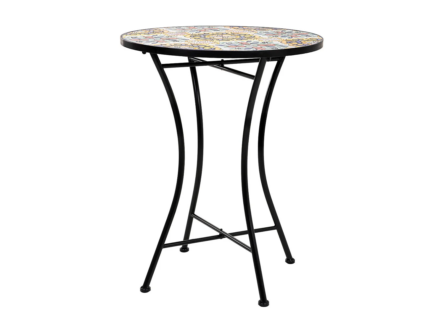 Conjunto de mesa e duas cadeiras em mosaico preto e ferro forjado mesa