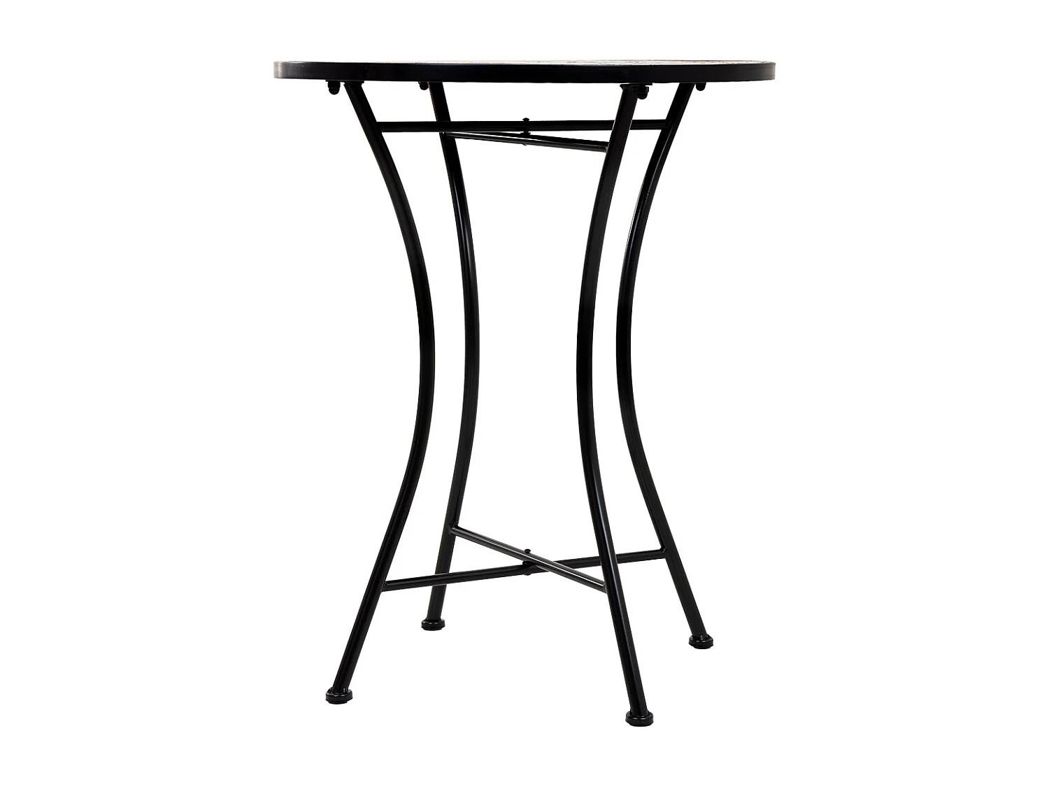 Conjunto de mesa e duas cadeiras em mosaico preto e ferro forjado mesa