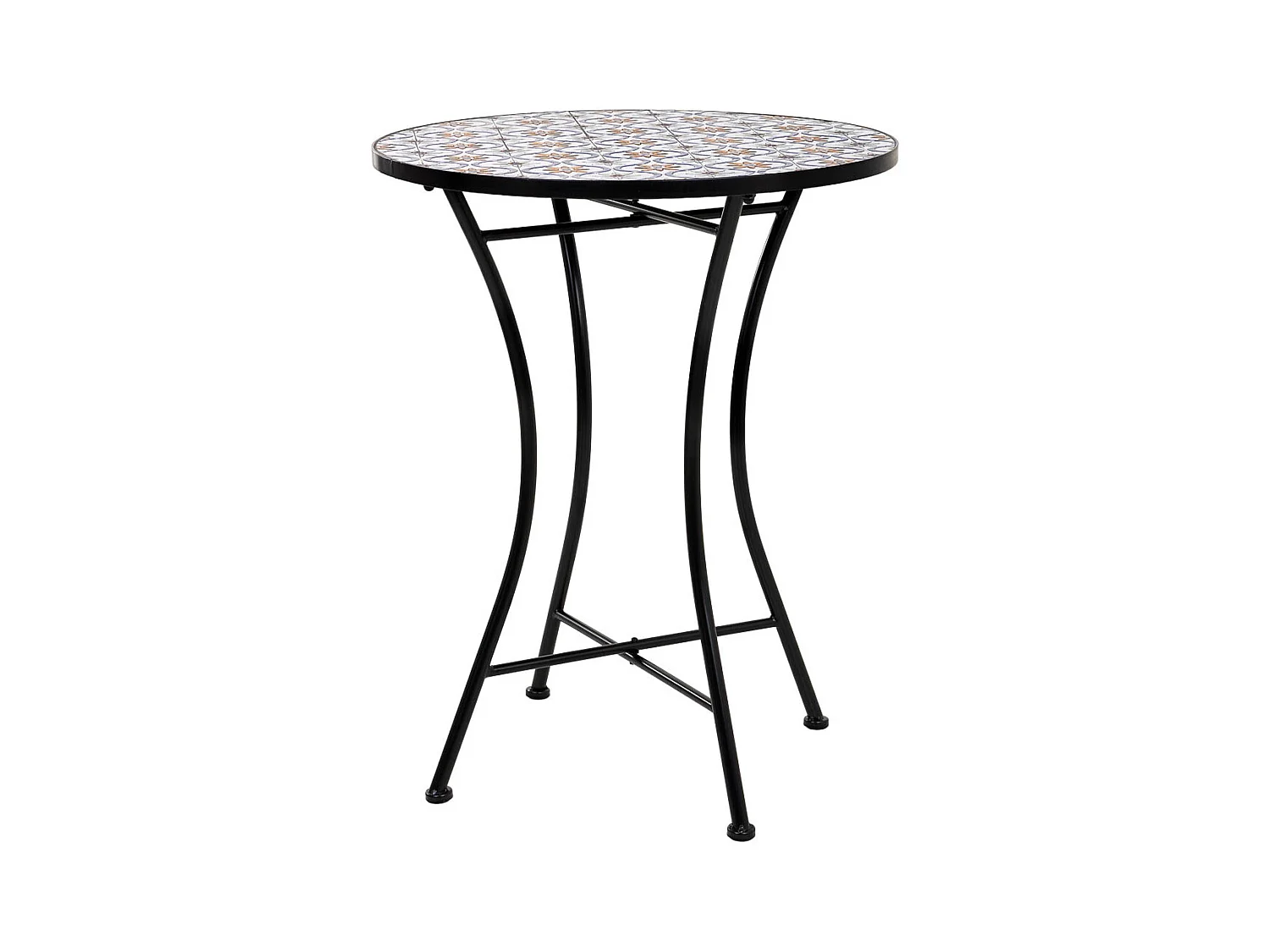 Ensemble table et deux chaises en mosaïque noire et fer forgé