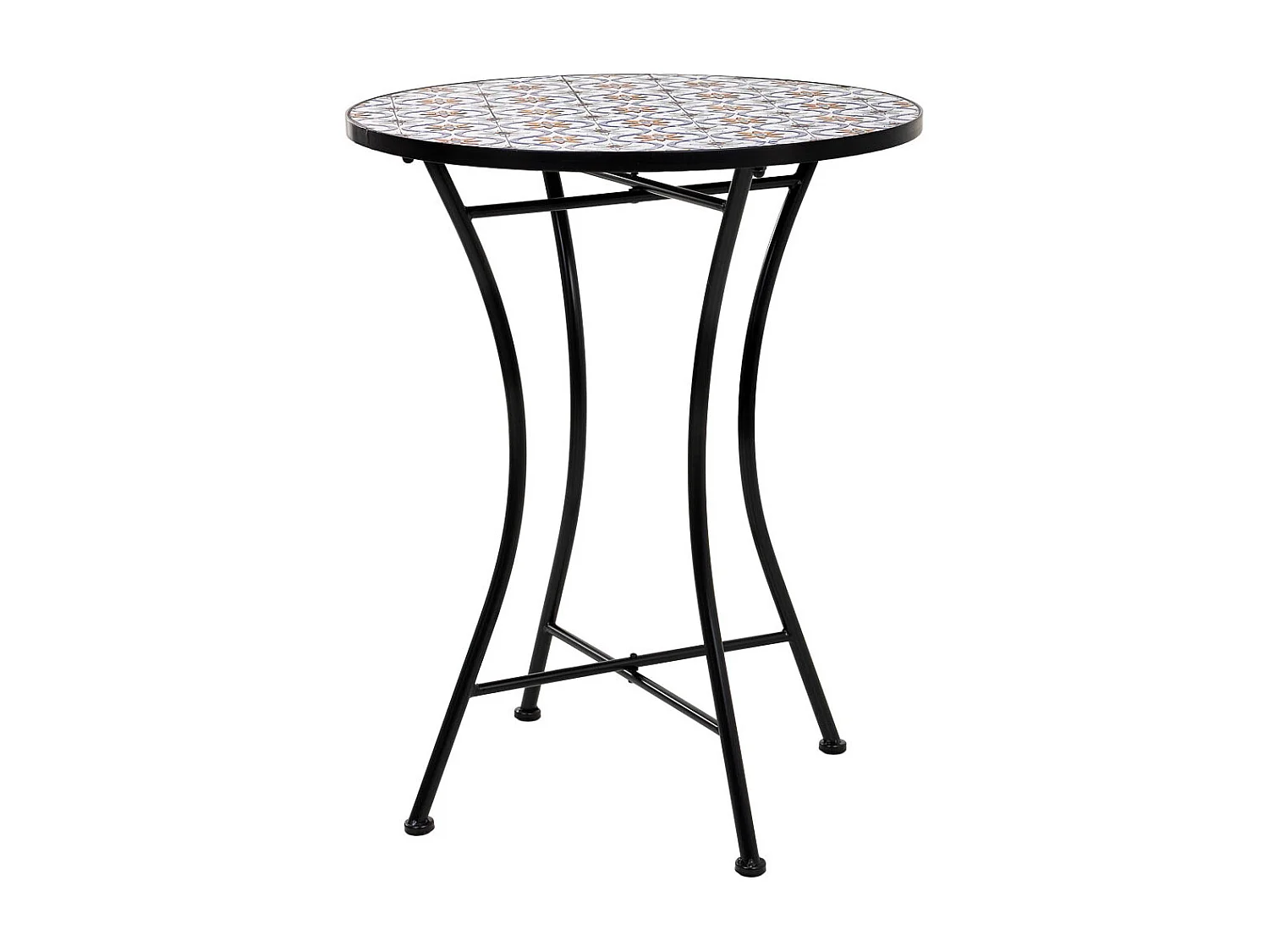 Conjunto de mesa e duas cadeiras em mosaico preto e ferro forjado mesa: D60x75h - cadeira (2): D38x46-90h