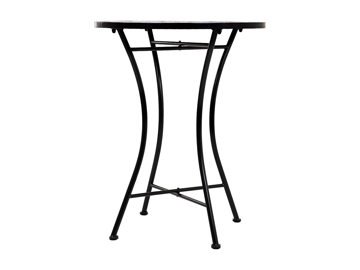 Conjunto de mesa e duas cadeiras em mosaico preto e ferro forjado mesa: D60x75h - cadeira (2): D38x46-90h